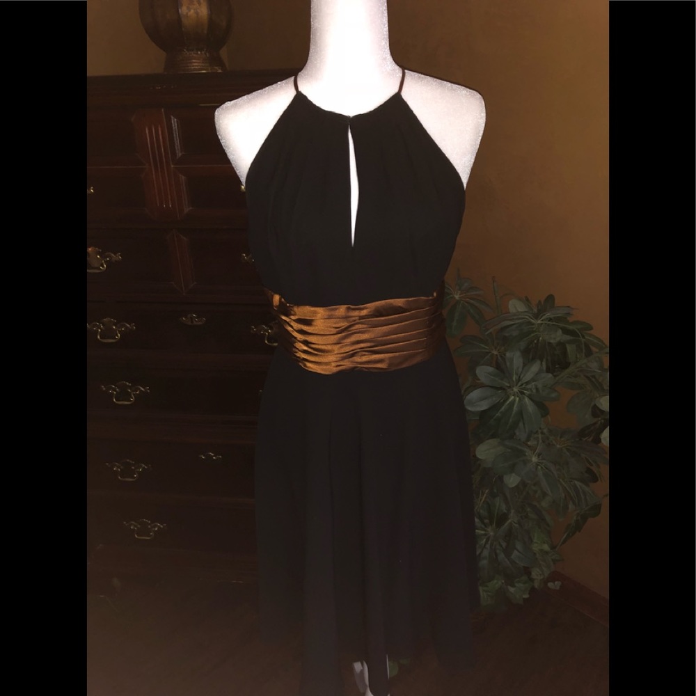 Black and copper cocktail dress